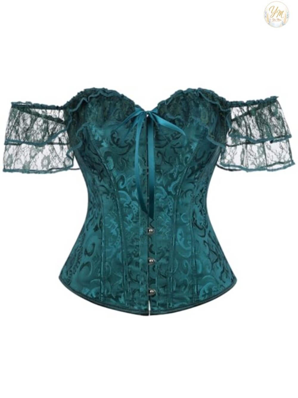 Overbust Lace Up Corset Top with Lace Sleeves Renaissance Bustier